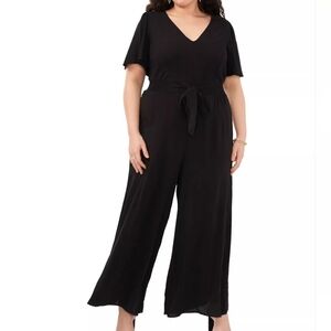 MSK WOMEN Woman's Size 1X Short Sleeve Jumpsuit Smocked Elastic Waist, Front Tie